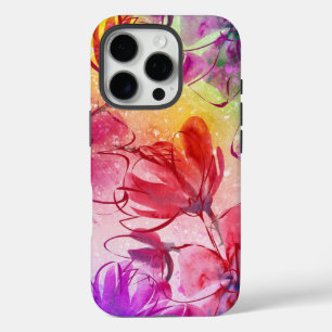 Coque iPhone 16 Pro Fleurs Abstraites et aquarelle chaude