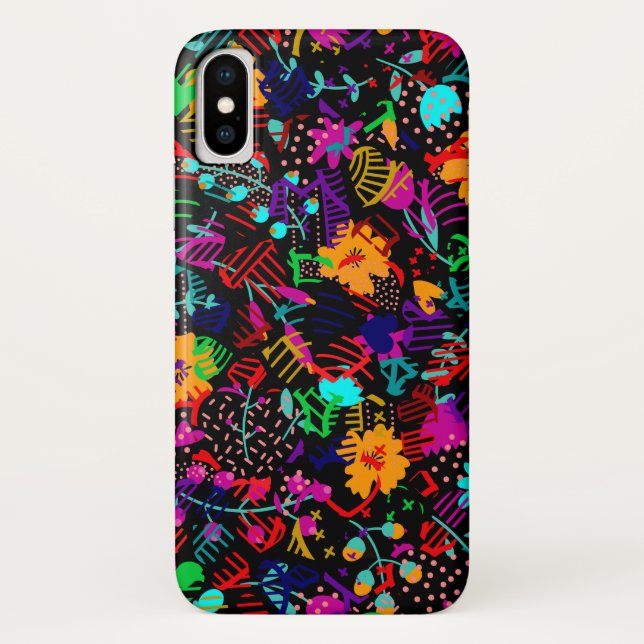 Coques Case-Mate iPhone Fleurs abstraites noires mignonnes (Dos)