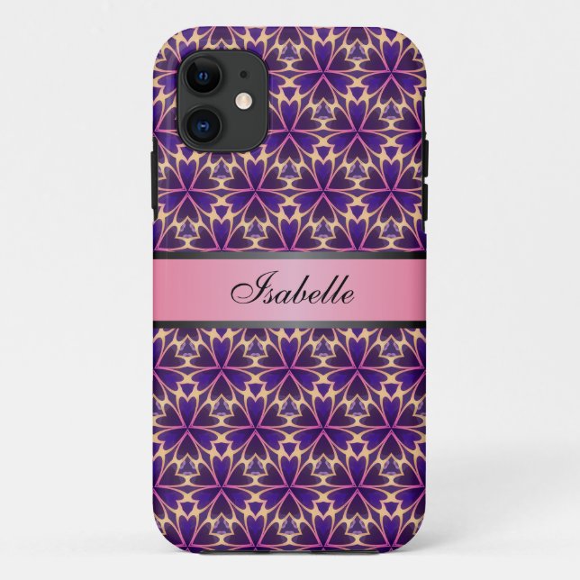 Coques Case-Mate iPhone Fleurs abstraites Nom personnalisé rose v2 (Dos)