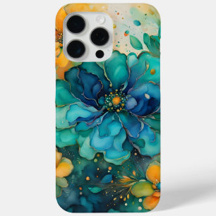 Coque Case-Mate iPhone Fleurs abstraites turquoise or orange vert bleu
