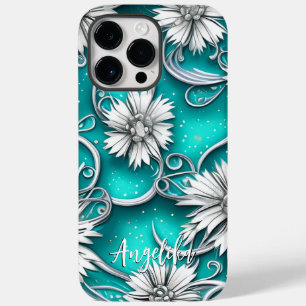 Coque Case-Mate iPhone Fleurs Abstraites turquoises et argentées