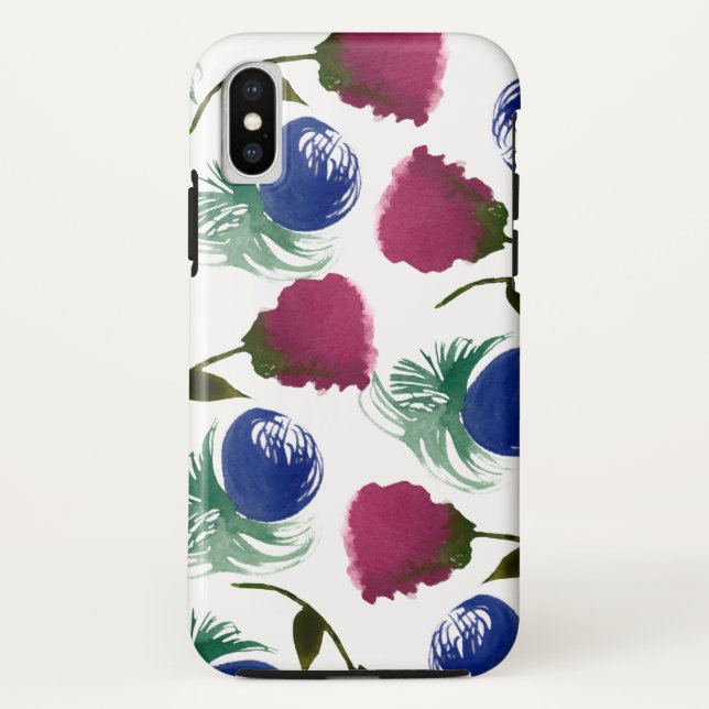 Coques Case-Mate iPhone Fleurs aquarelle peinture bleue burgundy verdure (Dos)