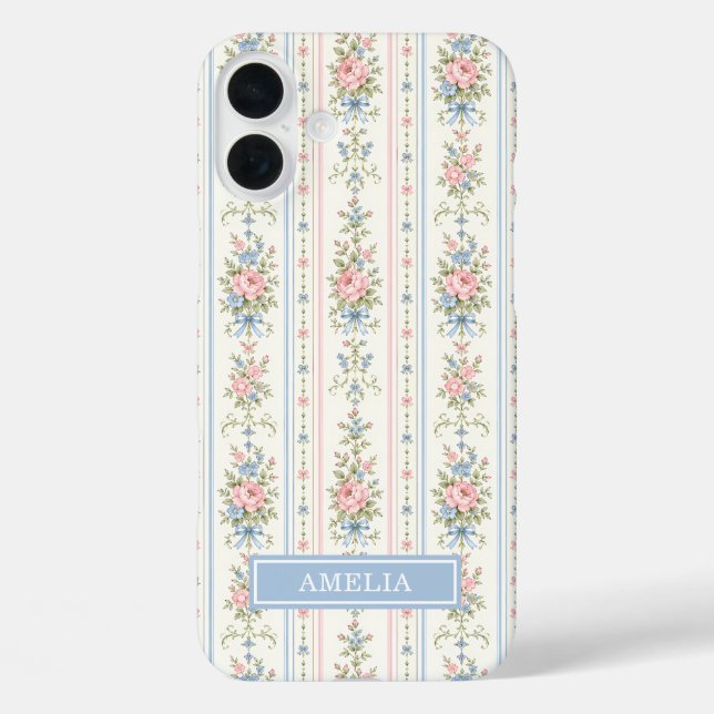 Coques Case-Mate iPhone Fleurs Aquarelle Rayées Rose Pâle Bleu (Verso)