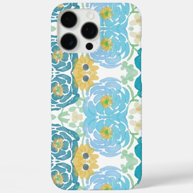 Coques Case-Mate iPhone Fleurs aquarelles bleues et jaunes (Verso)