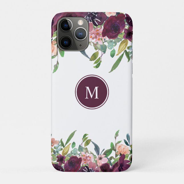 Coques Case-Mate iPhone Fleurs aquarelles Monogramme | Rose Pourpre Marsal (Dos)