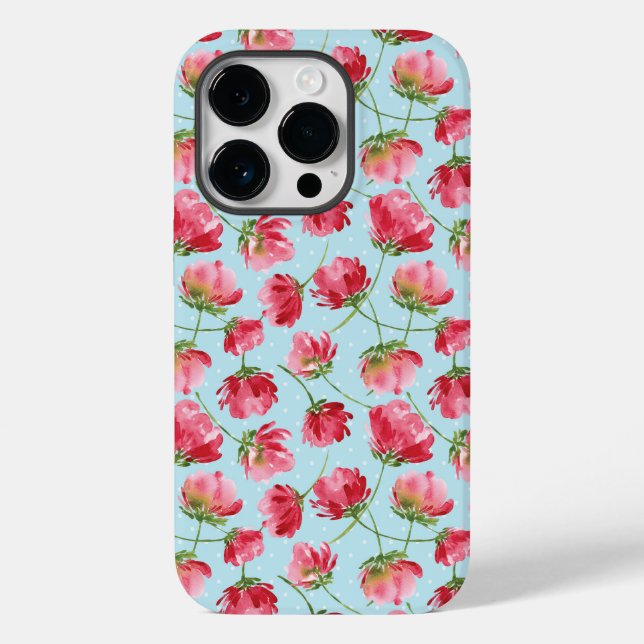 Coques Case-Mate iPhone Fleurs Aquarelles Rouge Écarlate et Points Ronds J (Verso)