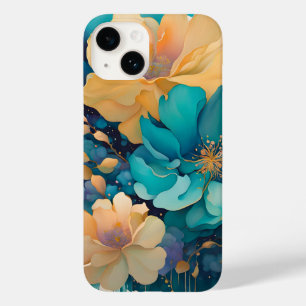 Coque Case-Mate iPhone Fleurs aquarelles turquoise or violet marine