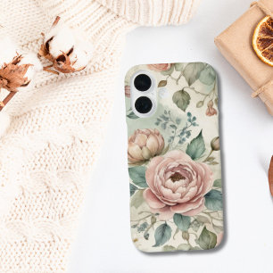 Coque Pour iPhone 16 Fleurs aquarelles vintage roses et vertes démodées