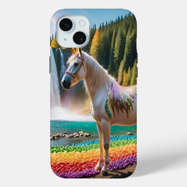 Coques Case-Mate iPhone Fleurs arc-en-ciel Unicorn Green Trees Lac de casc (Verso)