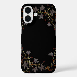Coque Pour iPhone 16 Fleurs Art Déco sur fond noir