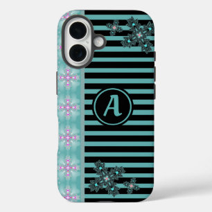 Coque Pour iPhone 16 Fleurs Artdeco en style rétro avec monogramme