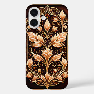 Coque Pour iPhone 16 Fleurs baroques et bois Feuille