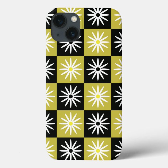 Coques Case-Mate iPhone Fleurs blanches à carreaux sur des carrés jaunes e (Verso)