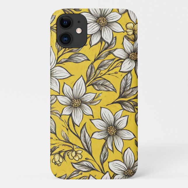 Coques Case-Mate iPhone Fleurs blanches artistiques sur Arrière - plan jau (Dos)