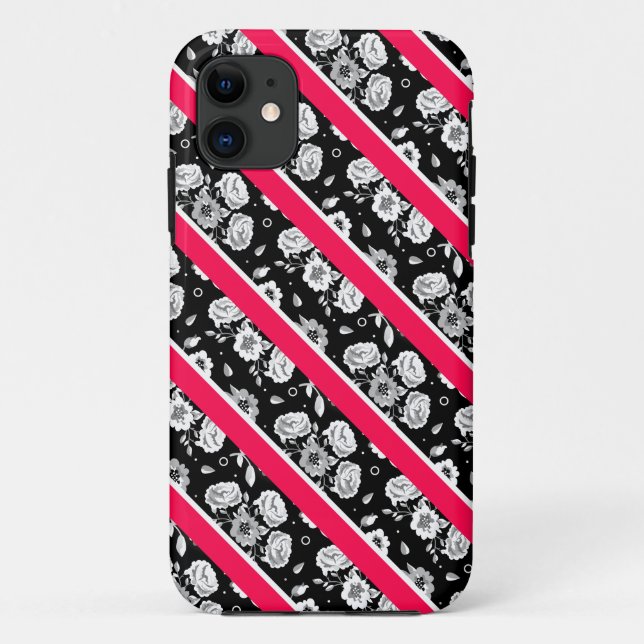 Coques Case-Mate iPhone Fleurs blanches blanches roses mignonnes rayures (Dos)