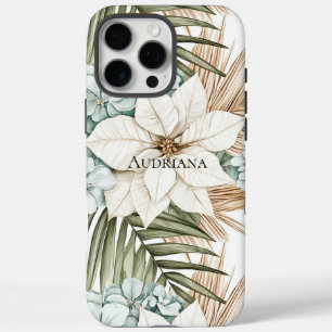 Coque iPhone 16 Pro Max Fleurs blanches bleues tropicales