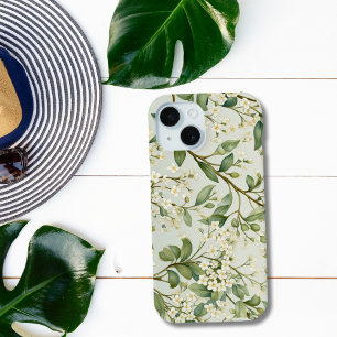 Coque Case-Mate iPhone Fleurs Blanches de Feuillage Floral Aquarelle