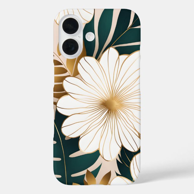 Coques Case-Mate iPhone Fleurs blanches élégantes avec feuillage vert et o (Verso)