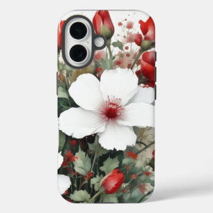 Coque Pour iPhone 16 Fleurs blanches et rouges Elégante aquarelle