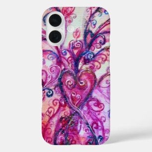 Coque Pour iPhone 16 FLEURS BLANCHES rose vif violet rouge violet