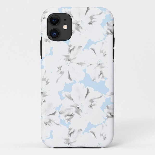 Coques Case-Mate iPhone Fleurs blanches sur bleu clair. (Dos)