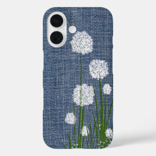 Coque Pour iPhone 16 Fleurs blanches sur Denim
