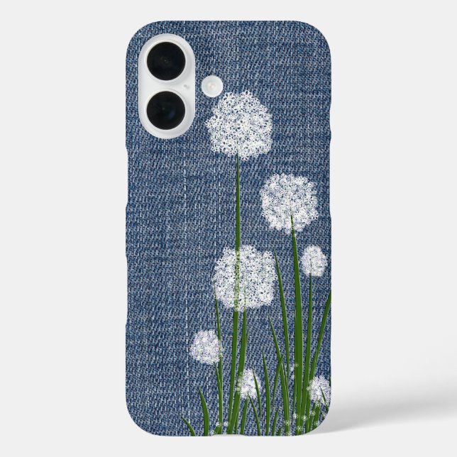 Coques Case-Mate iPhone Fleurs blanches sur Denim (Verso)