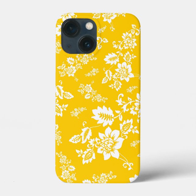 Coques Case-Mate iPhone Fleurs blanches sur fond jaune de printemps (Verso)