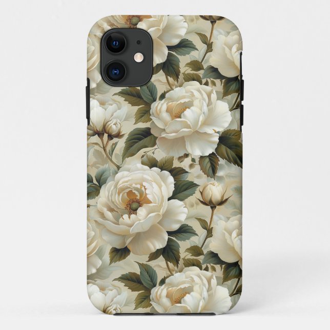 Coques Case-Mate iPhone Fleurs blanches sur un arrière - plan crème. (Dos)