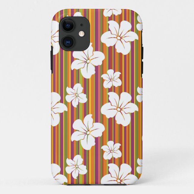 Coques Case-Mate iPhone Fleurs blanches sur un arrière - plan rayé (Dos)