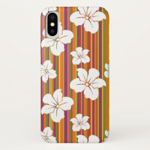 Coques Pour iPhone Fleurs blanches sur un arrière - plan rayé
