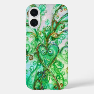 Coques iPhone 16 FLEURS BLANCHES vert turquoise clair blanc