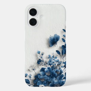 Coque Pour iPhone 16 Fleurs Bleu Foncé