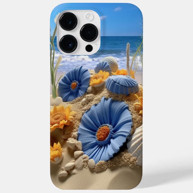 COQUES Case-Mate iPhone FLEURS BLEU & JAUNE SUR UNE PLAGE DE SABLE (Verso)