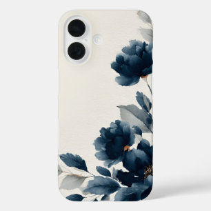 Coque Pour iPhone 16 Fleurs Bleu Marine