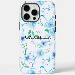 Coque iPhone 16 Pro Max Fleurs bleues blanches