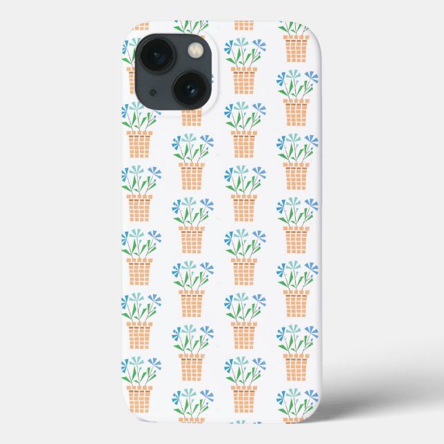 Coques Case-Mate iPhone Fleurs bleues dans des pots tissés (Verso)