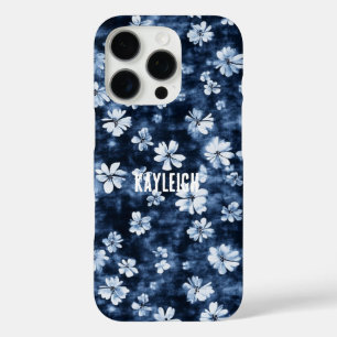 Coque iPhone 16 Pro Fleurs bleues Denim