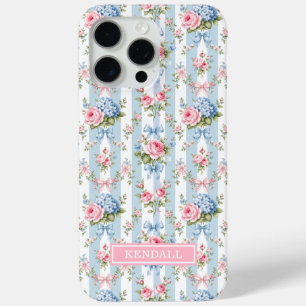 Coque Case-Mate iPhone Fleurs bleues et roses et rubans rayés