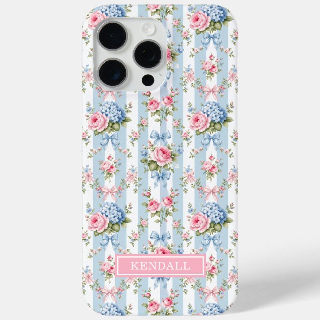 Coques Case-Mate iPhone Fleurs bleues et roses et rubans rayés (Verso)