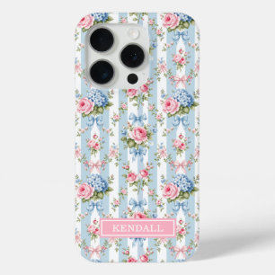 Coque Case-Mate iPhone Fleurs bleues et roses et rubans rayés