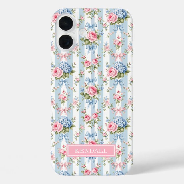 Coques Case-Mate iPhone Fleurs bleues et roses et rubans rayés (Verso)