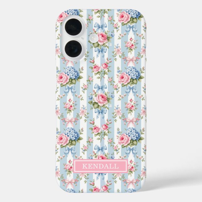 Coques Case-Mate iPhone Fleurs bleues et roses et rubans rayés (Verso)