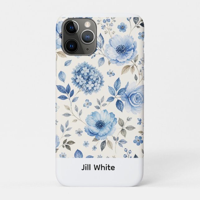 Coques Case-Mate iPhone Fleurs bleues sur fond blanc aquarelle  (Dos)