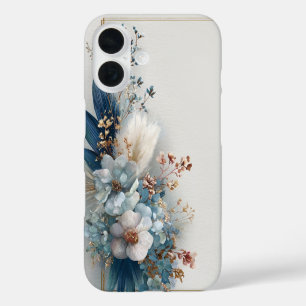 Coque Pour iPhone 16 Fleurs Boho Bleues