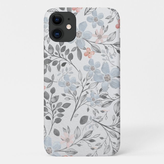 Coques Case-Mate iPhone Fleurs botaniques florales gris rose bleu  (Dos)