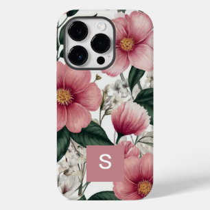 Coque Case-Mate iPhone Fleurs botaniques roses modernes Monogrammes