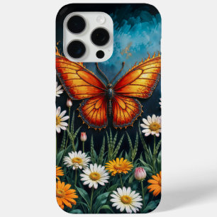 Coque Case-Mate iPhone Fleurs chamomiles de papillon d'insecte orange vif
