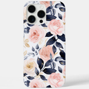 Coque iPhone 16 Pro Max Fleurs Chic Bleu Rose