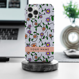 Coque Case-Mate iPhone Fleurs colorées, Arrière - plan bleu, Orange